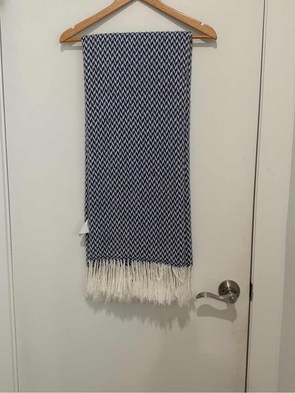 West Elm Navy Blue Chevron Throw Blanket Herringbone Fringe Modern Cottage decor